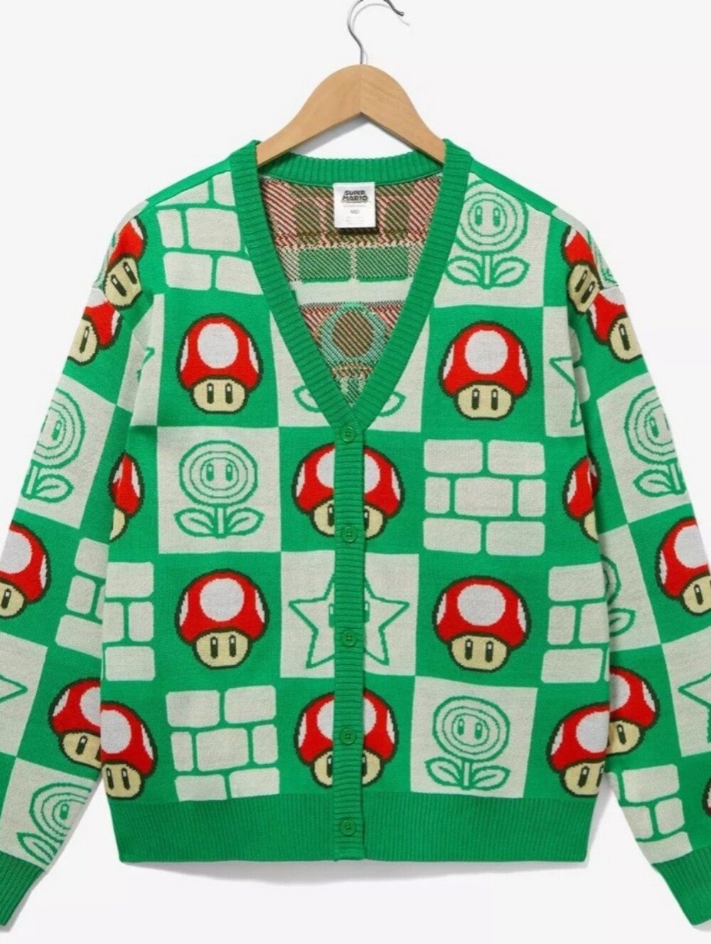 Super Mario Themed Green Mushroom Knit Cardigan Sweater